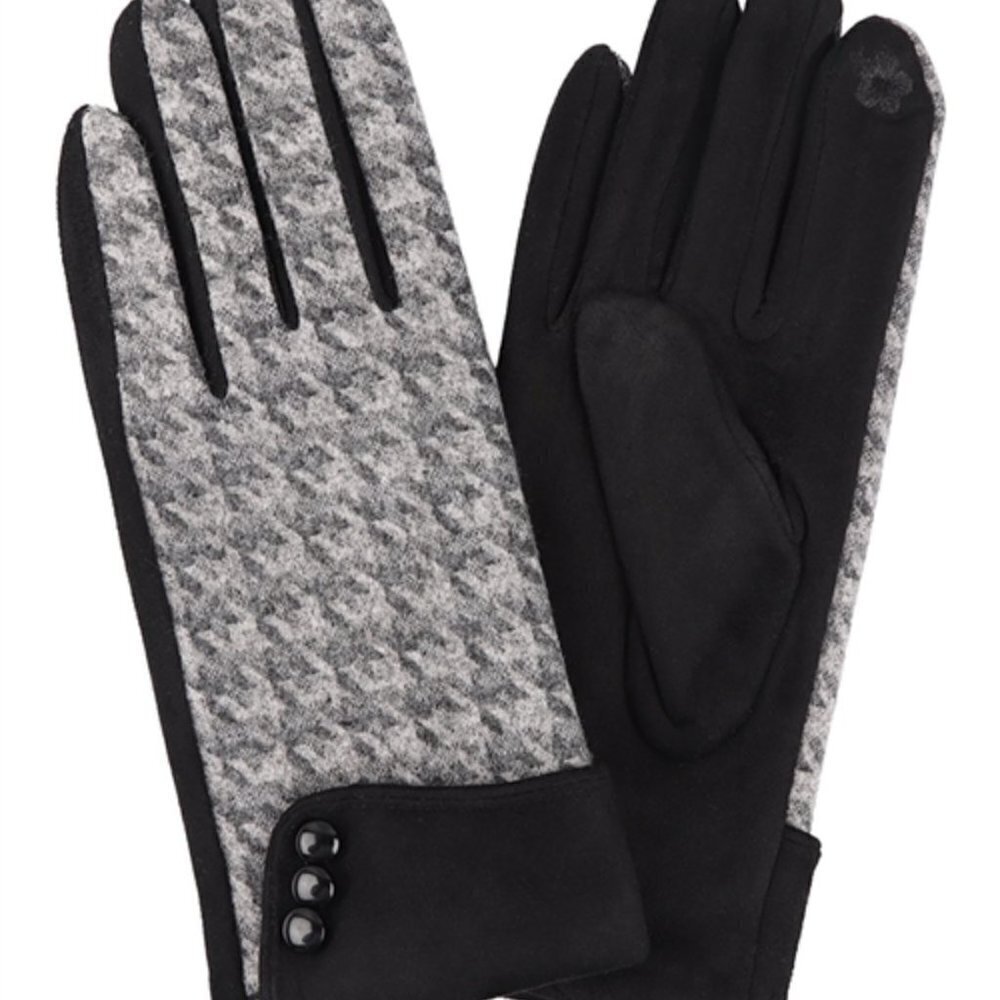 black houndstooth touch screen gloves